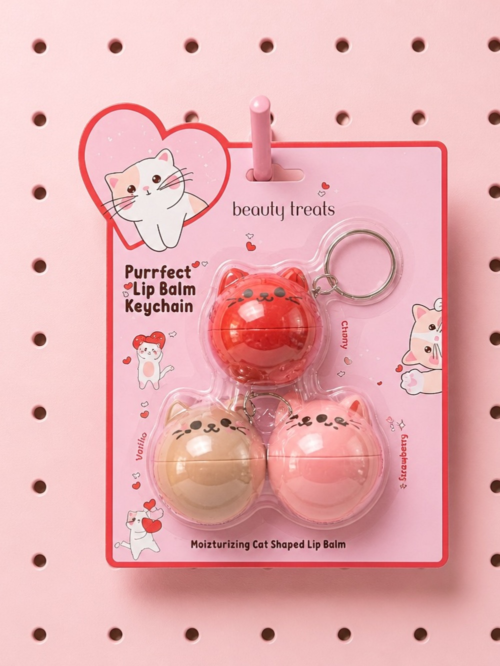 Beauty Treats Purrfect Cat Lip Balm Keychain Set NWT 3 Pack